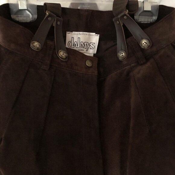 Dark Brown Two Toned Suede Buttoned Suspender Pants - Picture 8 of 12